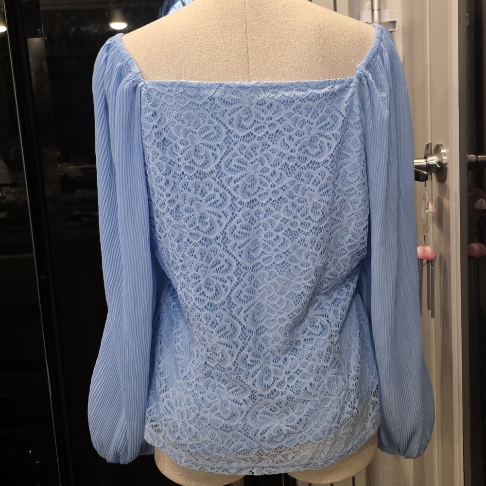 Boston Proper Sky Blue Lace Top - Picture 4 of 8